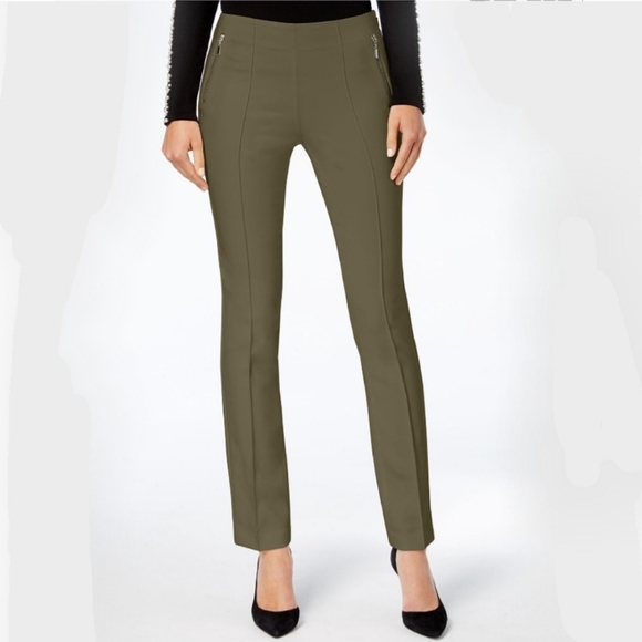 INC International Concepts Women's Animal Print Curvy Fit Skinny Pants Green Size 0